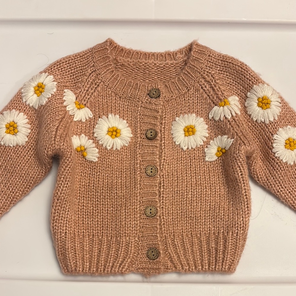 Embroidered dusty pink daisy sweater 12-18 months NWOT